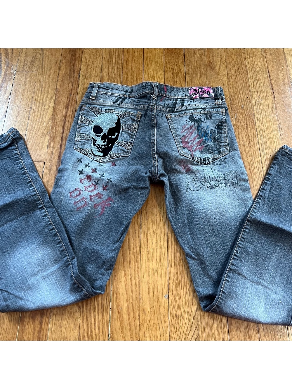 Vintage y2k abbey dawn skull grunge emo print jeans